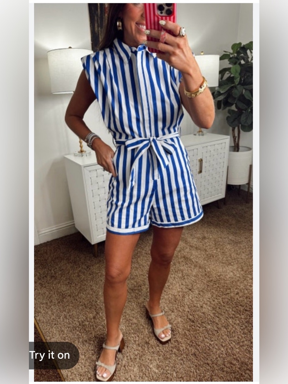 Entro, rebranded by Gaudie &  Blue and White Striped Sleeveless Tie-Waist Romper